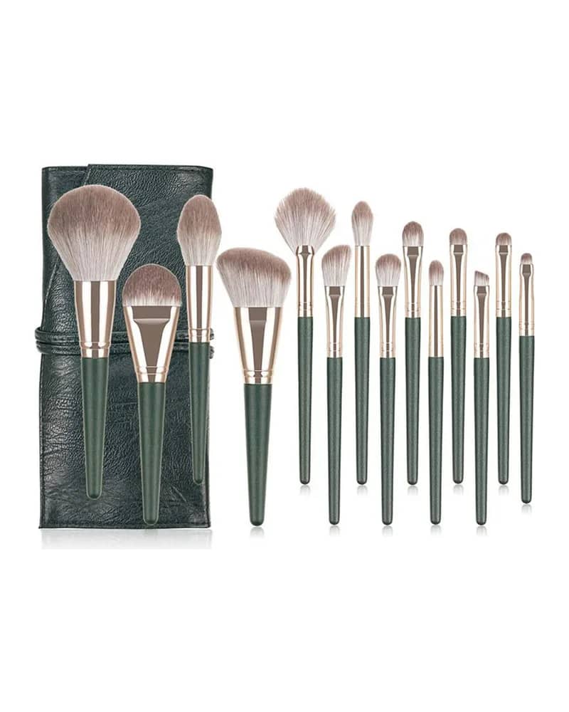 ست برس آرایشی مدل G1 رنگ سبز 14 عددی به همراه کیف