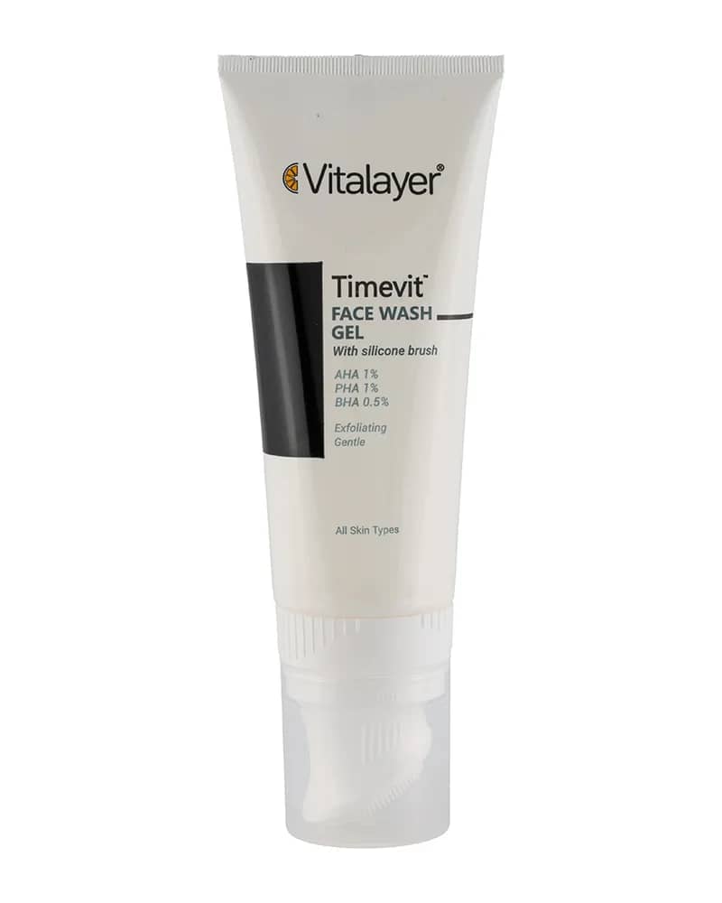 ژل شستشو صورت مدل Timevit مناسب انواع پوست حجم 200 میلی لیتر