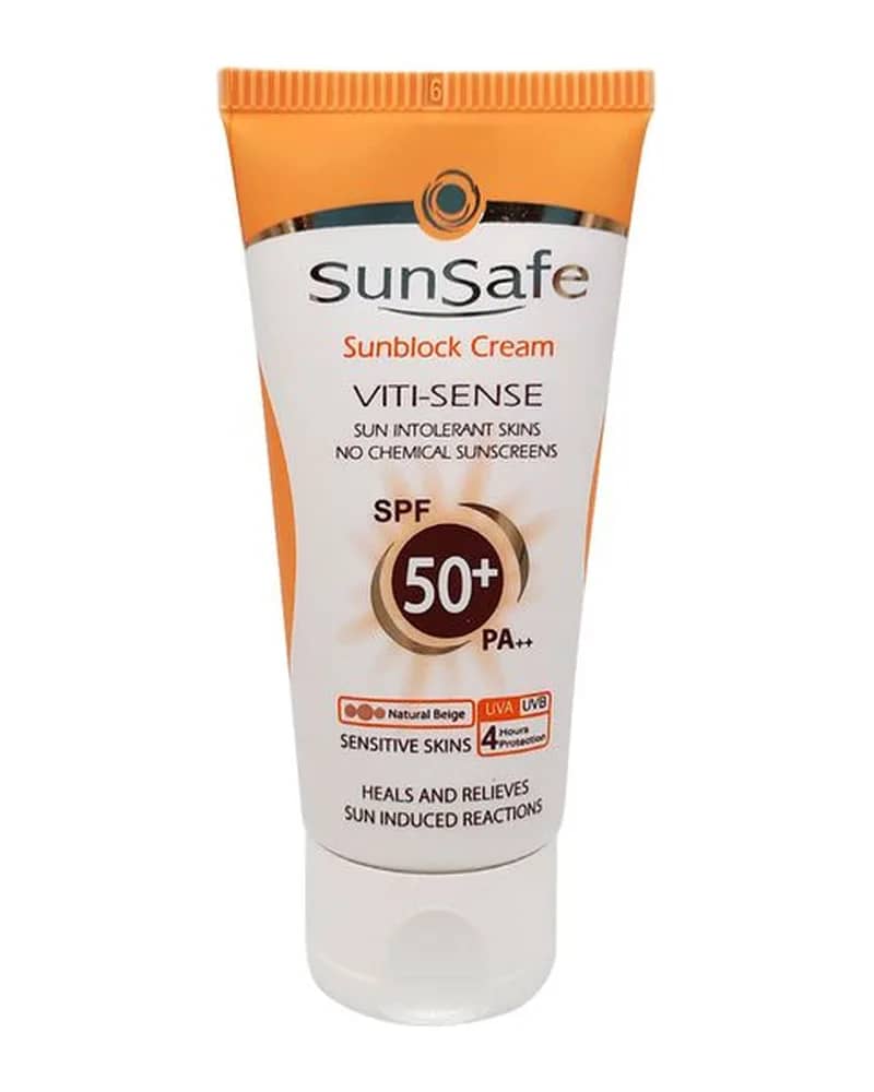 ضد آفتاب بژ طبیعی فاقد جاذب شیمیایی SPF50 سان سیف