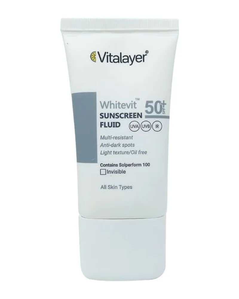 فلوئید ضد آفتاب و ضد لک spf 50 بی رنگ وایت ویت 50 میل  ویتالیر