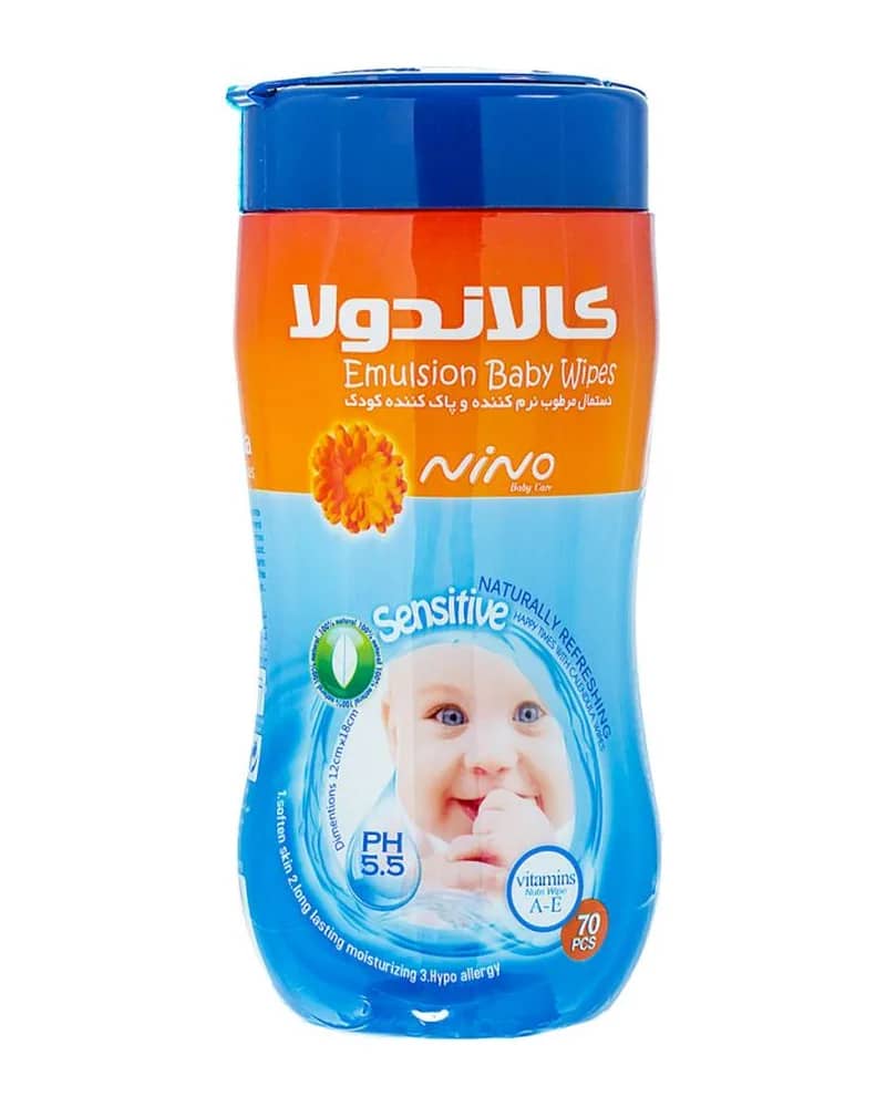 دستمال مرطوب پاک کننده کودک نینو حاوی روغن کالاندولا - 70 عددی