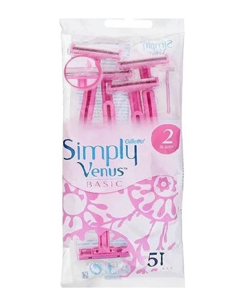 خودتراش زنانه 2 لبه ونوس ژیلت  مدل Simply Venus Basic بسته 5 عددی
