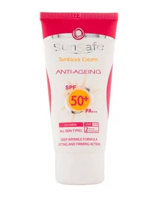 کرم ضد آفتاب و ضد چروک بی رنگ سان سیف مدل Anti Ageing با +SPF 50