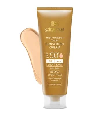 کرم ضد آفتاب رنگی سینره فاقد چربی مناسب انواع پوست با +SPF50
