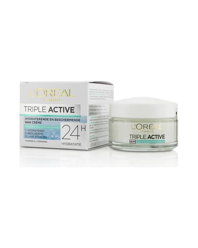 کرم روز آبرسان 24 ساعته نرمال تا مختلط تریپل اکتیو لورال LOreal Triple Active آبی
