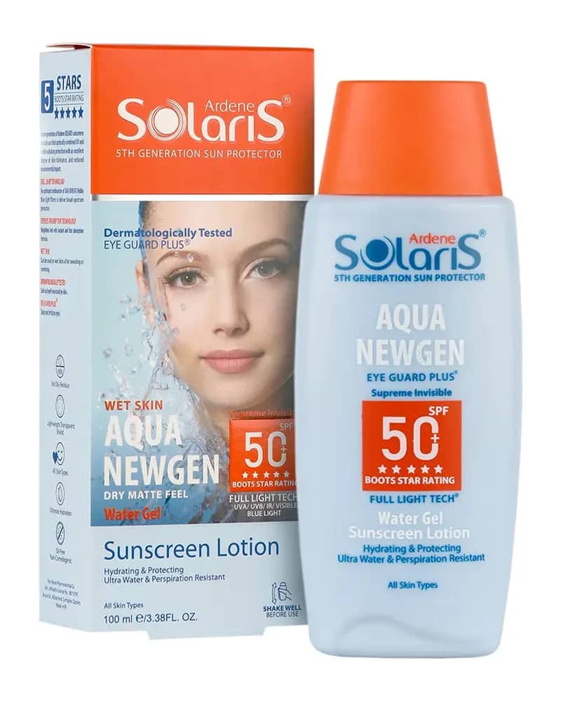 ضد آفتاب فلوئیدی فاقد چربی بی رنگ +SPF50 آردن سولاریس مدل Aqua Newgen