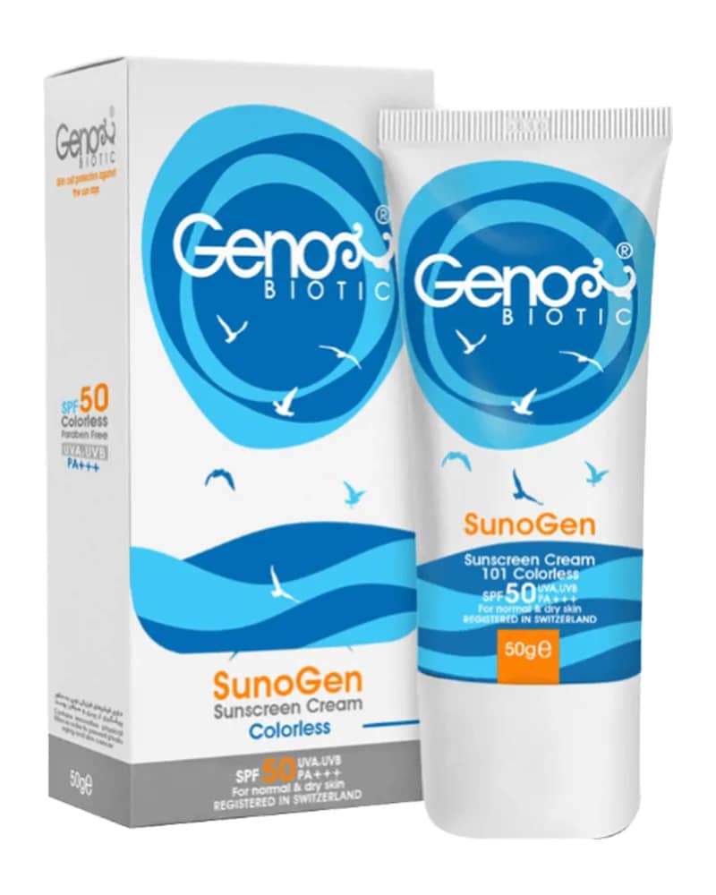 كرم ضد آفتاب ژنوبایوتیک مناسب پوست های خشک و معمولی با SPF50 - بدون رنگ