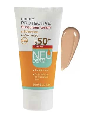 کرم ضد آفتاب رنگی فاقد چربی نئودرم با +SPF50