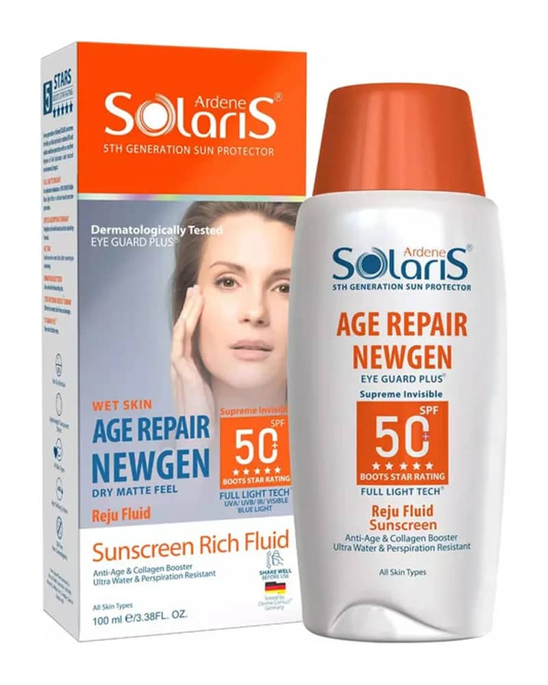 ضد آفتاب فلوئیدی ضد چروک +SPF۵۰ سولاریس آردن مدل Age Repair Newgen