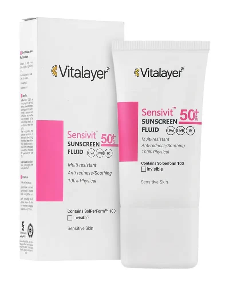 فلوئید ضد آفتاب پوست حساس SPF50 بدون رنگ سنسی ویت ویتالیر