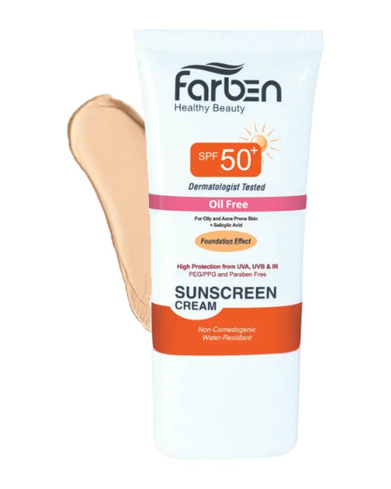 کرم ضد آفتاب رنگی فاقد چربی فاربن مخصوص پوست های چرب و مستعد آکنه SPF 50