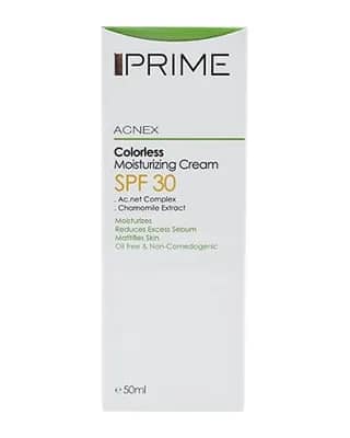 کرم مرطوب کننده با 30 SPF پریم مدل ACNEX - بدون رنگ