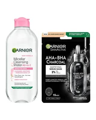 Garnier Micellar Water Sensitive Skin and Hydrating Face Sheet Mask for Enlarged Pores Kit Exclusive