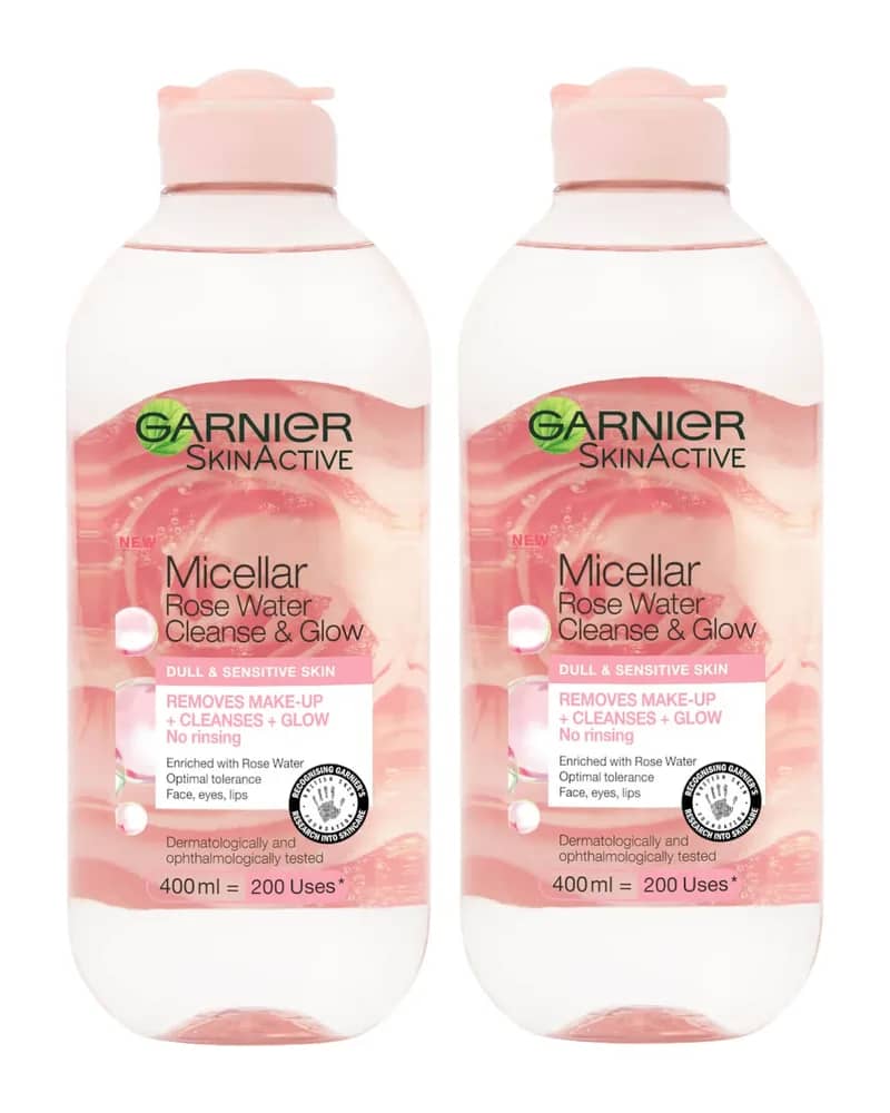 Garnier Micellar Rose Water Cleanse & Glow 400ml Duo Pack