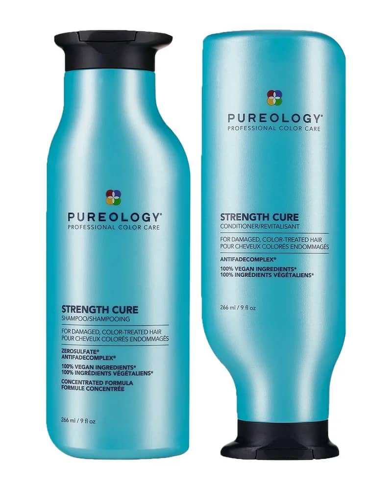 Pureology Strength Cure Shampoo and Conditioner Bundle for Damaged Hair, Sulphate Free for a Gentle Cleanse with Vegan Formulas