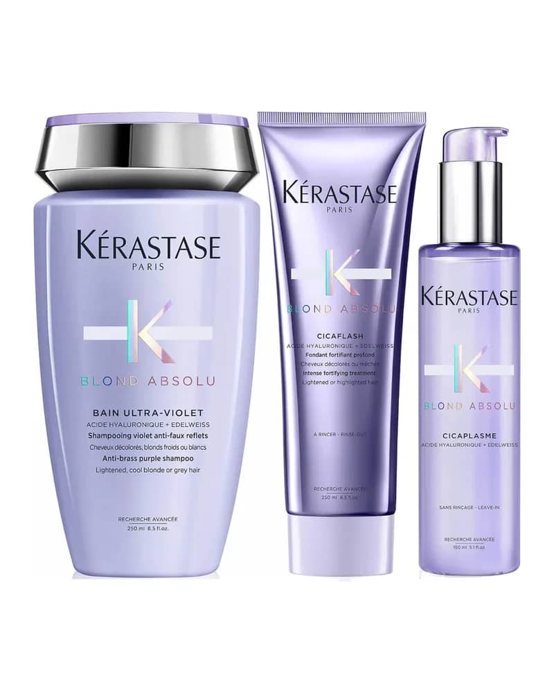 Kérastase Blond Absolu Ultraviolet Shampoo, Conditioner and Treatment Routine for Brightening Blonde Hair