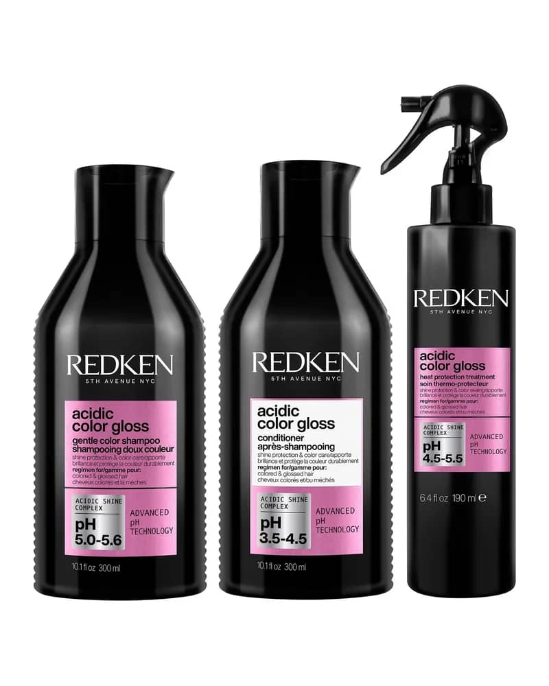 Redken Acidic Color Gloss Shampoo, Conditioner 300ml and Heat Protection Treatment 190ml Bundle