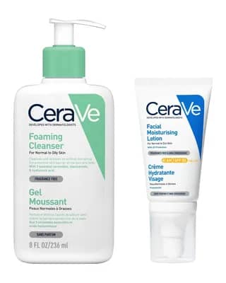 CeraVe Morning Cleanse and Protect Duo for Oily Skin, Cleanser with Niacinamide and Moisturiser with SPF 50 and Hyaluronic Acid