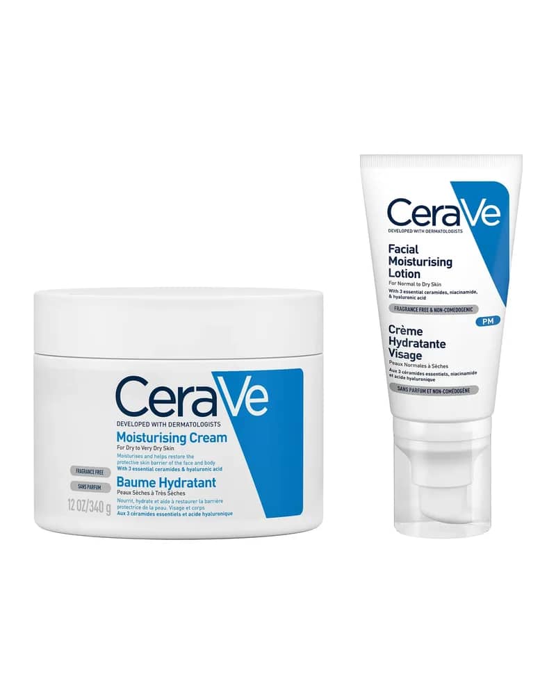 CeraVe Evening Moisturising Routine for Dry Skin, Body and Face Moisturiser with Hyaluronic Acid