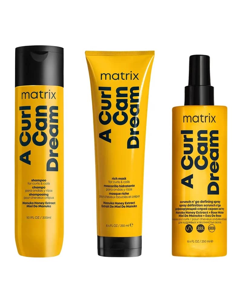 Matrix A Curl Can Dream Shampoo Hair Mask and Scrunch 'N' Go Defining Spray for Wavy and Curly Hair