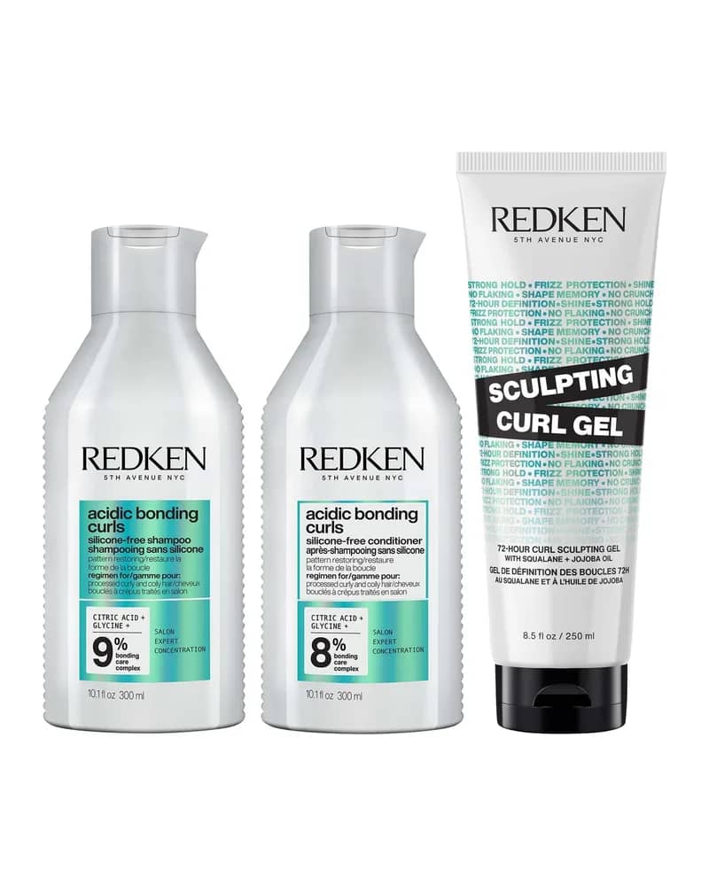 Redken Acidic Bonding Curls Shampoo Conditioner and Sculpting Curl Gel Bonding Care Bundle for Curls and Coils
