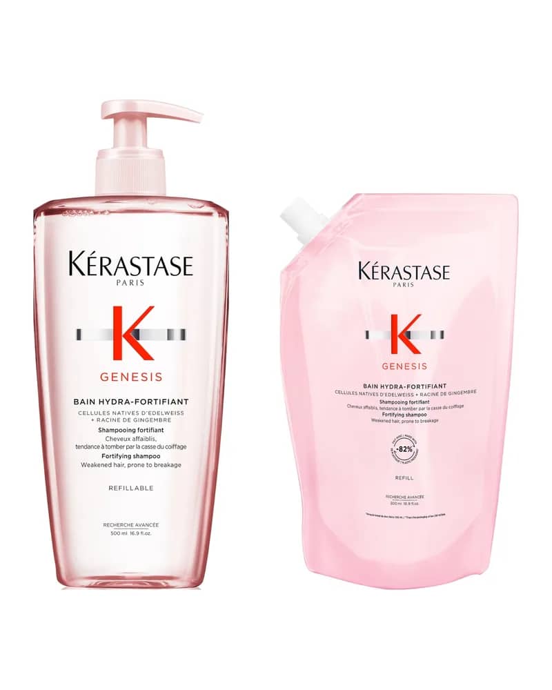 Kérastase Genesis Hydra-Fortifiant Refillable Shampoo And Refill Pouch Duo 500ml For Hair Fall Due To Breakage