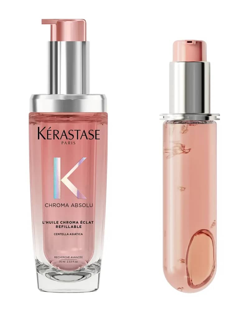 Kérastase Chroma Absolu Refillable Hair Oil and Refill Capsule Duo for Fine to Medium Hair with Glycerin & Hyaluronic Acid 75ml