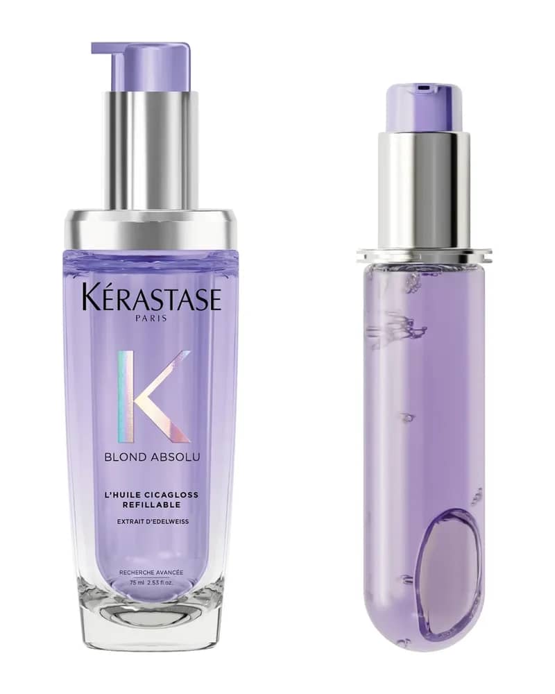 Kérastase Blond Absolu L’Huile Cicagloss Refillable Hair Oil 75ml and Refill Capsule Duo for Blonde or Lightened Hair
