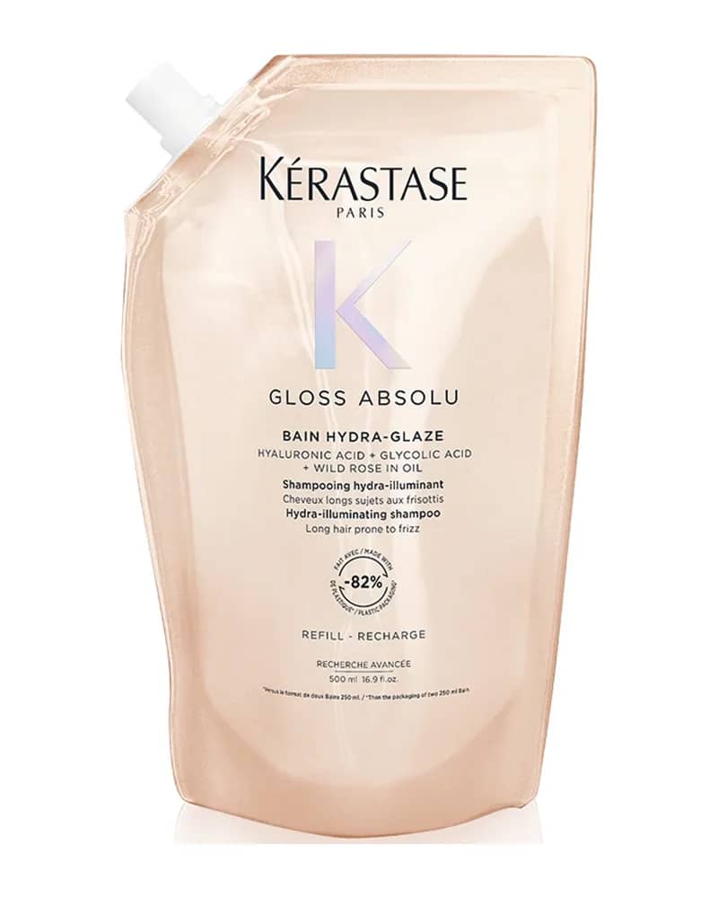 Kérastase Gloss Absolu Refill Pouch Shampoo with Glycolic Acid, Hyaluronic Acid and Wild Rose in Oil 500ml
