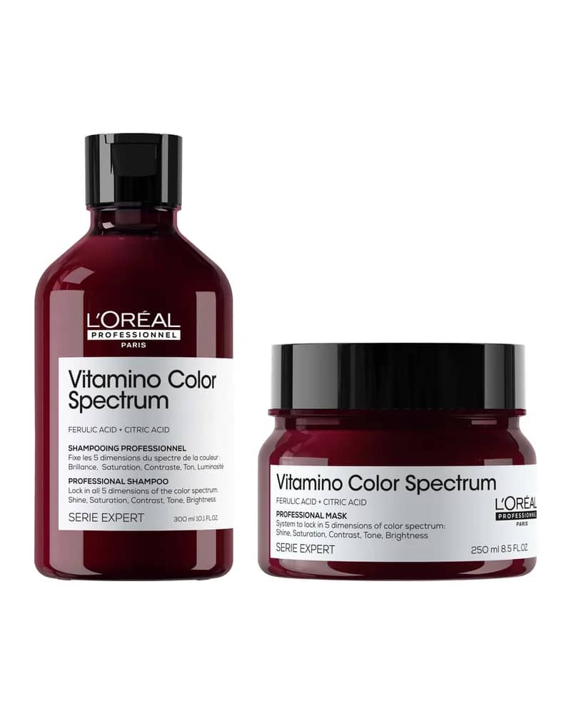 L'Oréal Professionnel Vitamino Color Spectrum Shampoo 300ml and Rinse Off Hair Mask 250ml Bundle for Coloured Hair