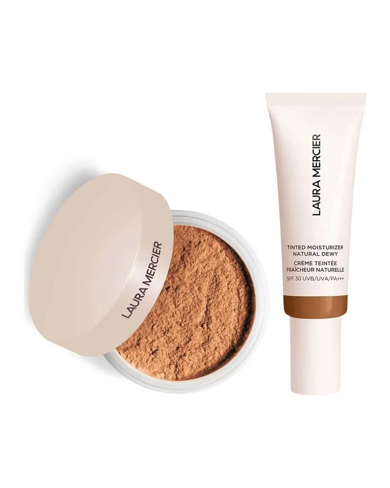 Laura Mercier Mini Translucent Loose Setting Powder Ultra Blur and Tinted Moisturiser Natural Dewy SPF 30 Duo (Various Shades)