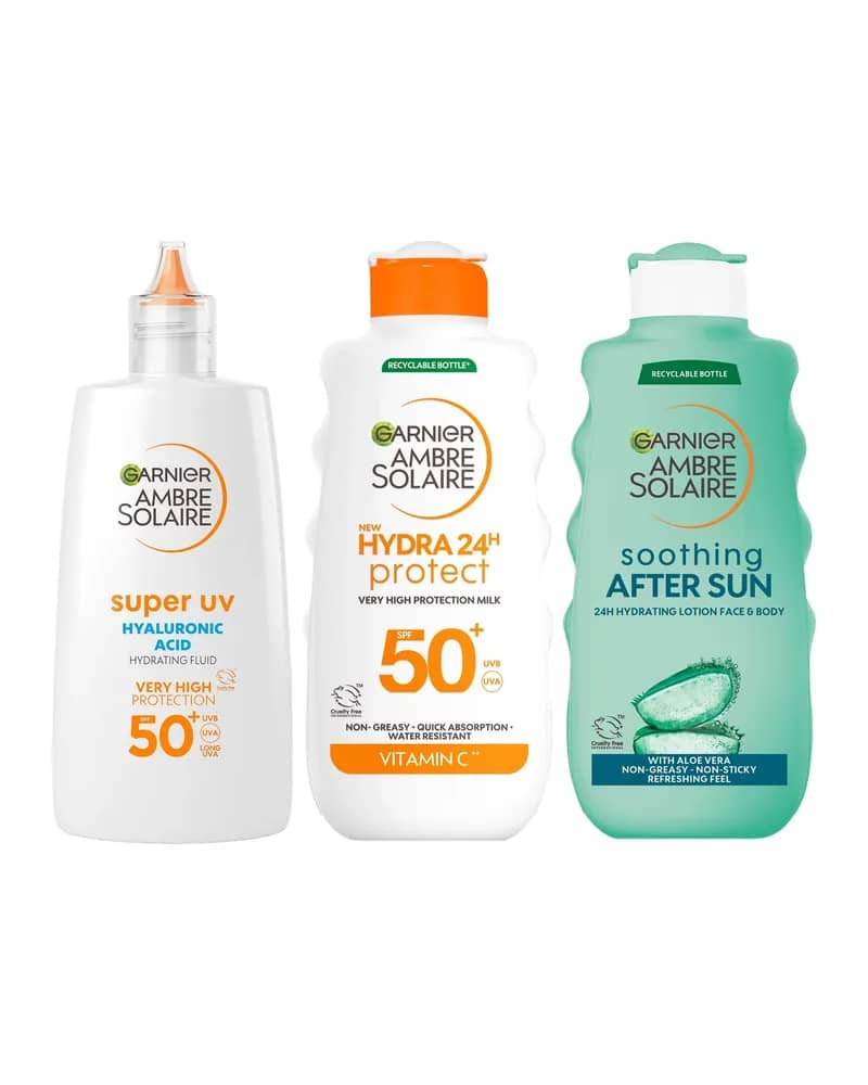Garnier Ambre Solaire SPF50+ Suncream Face, Body & Aftersun Bundle