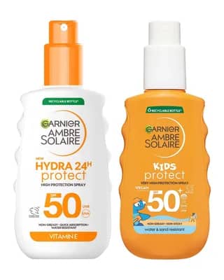 Garnier Ambre Solaire Adults & Kids SPF50 Suncream Spray 150ml Bundle