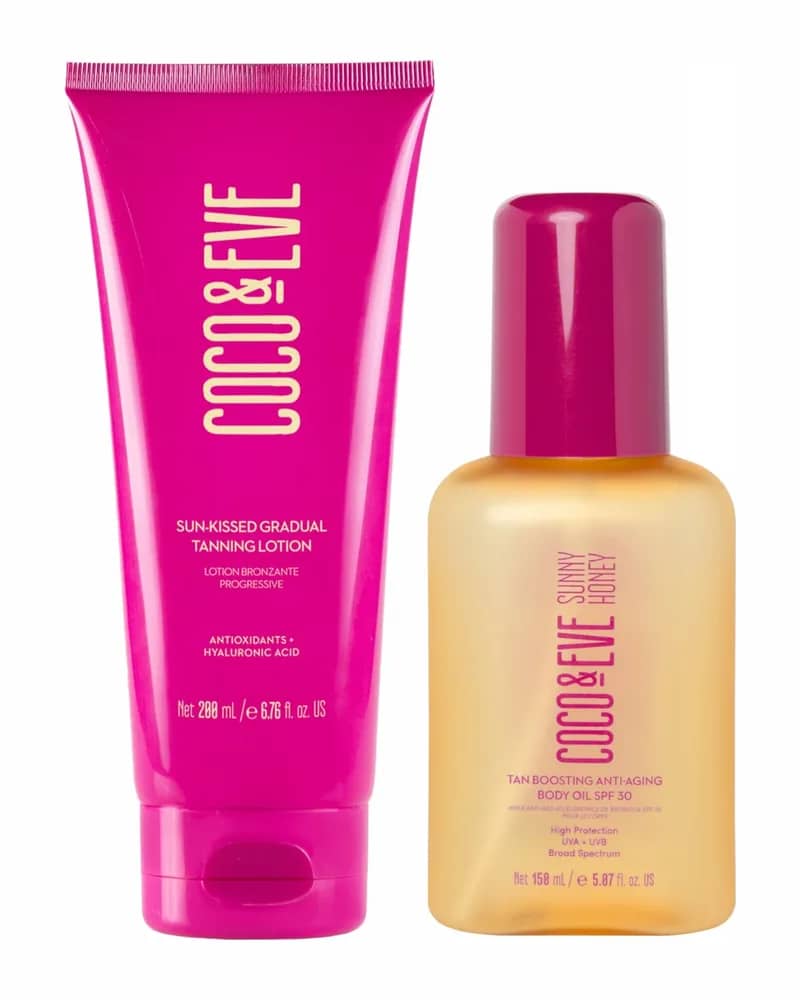 Coco & Eve Sun-Kissed Gradual Tanning Lotion and Tan Boosting Anti-Aging Body Oil SPF30 Bundle