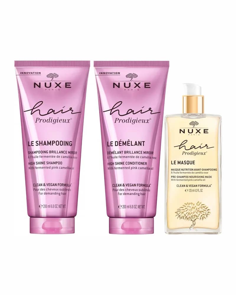 NUXE Hair Prodigieux Pre Shampoo Mask and High Shine Shampoo & Conditioner Bundle