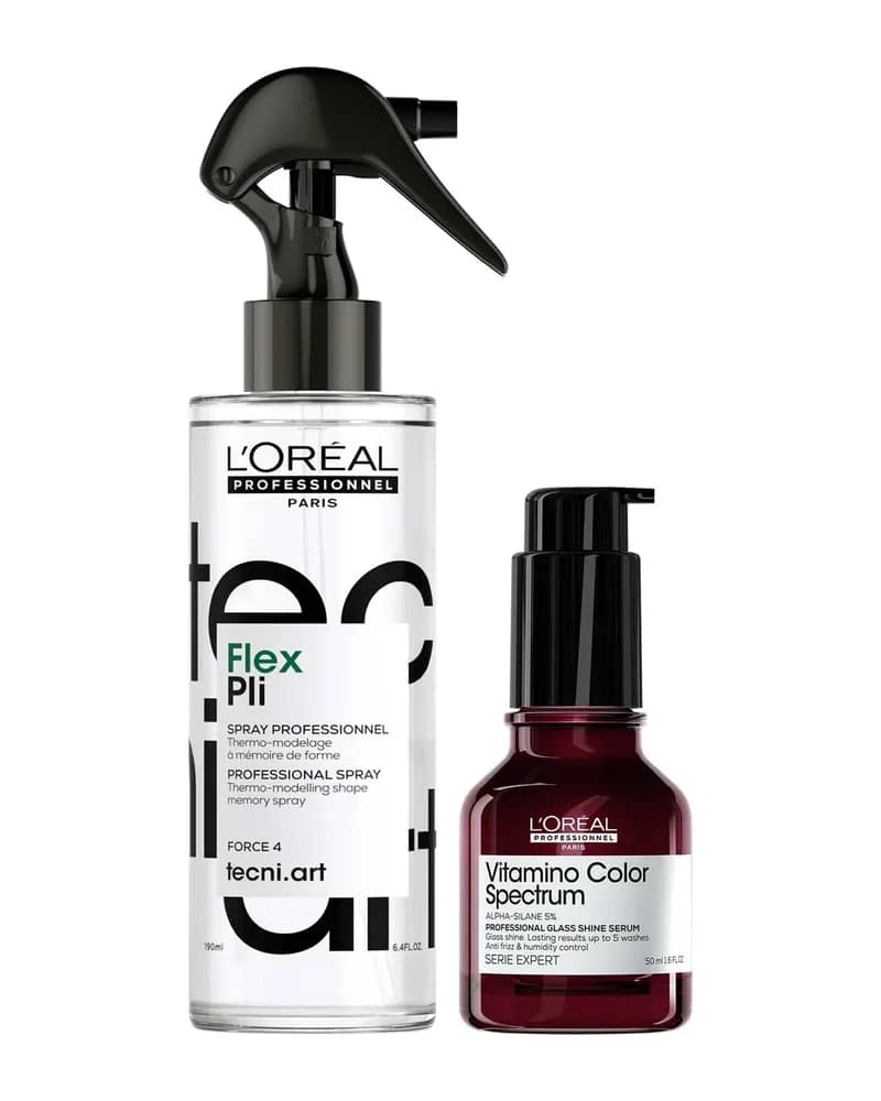 L'Oréal Professionnel: Tecni Art Pli Thermo modelling Hair Styling Spray & Vitamino Spectrum Glass Shine Serum, Anti-Frizz