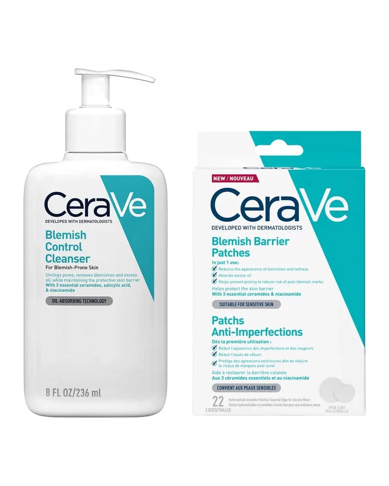CeraVe Breakout SOS Routine: CeraVe Blemish Control Cleanser Face Wash + Blemish Barrier Patches Pack of 22