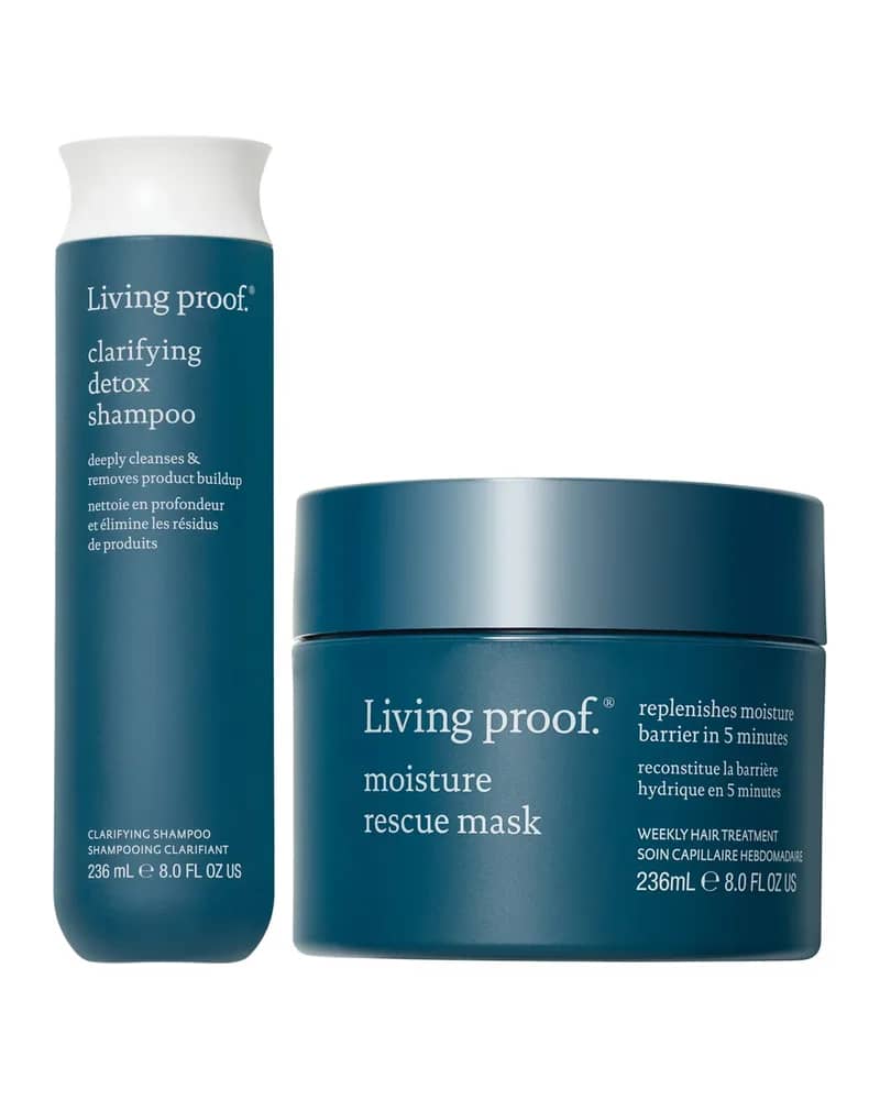 Living Proof Clarifying Detox Shampoo + Moisture Rescue Mask for Detox & Hair Hydration