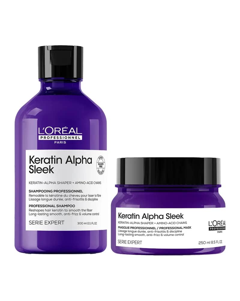L'Oréal Professionnel Keratin Alpha Sleek Shampoo & Hair Mask Bundle Anti-frizz & Smoothing