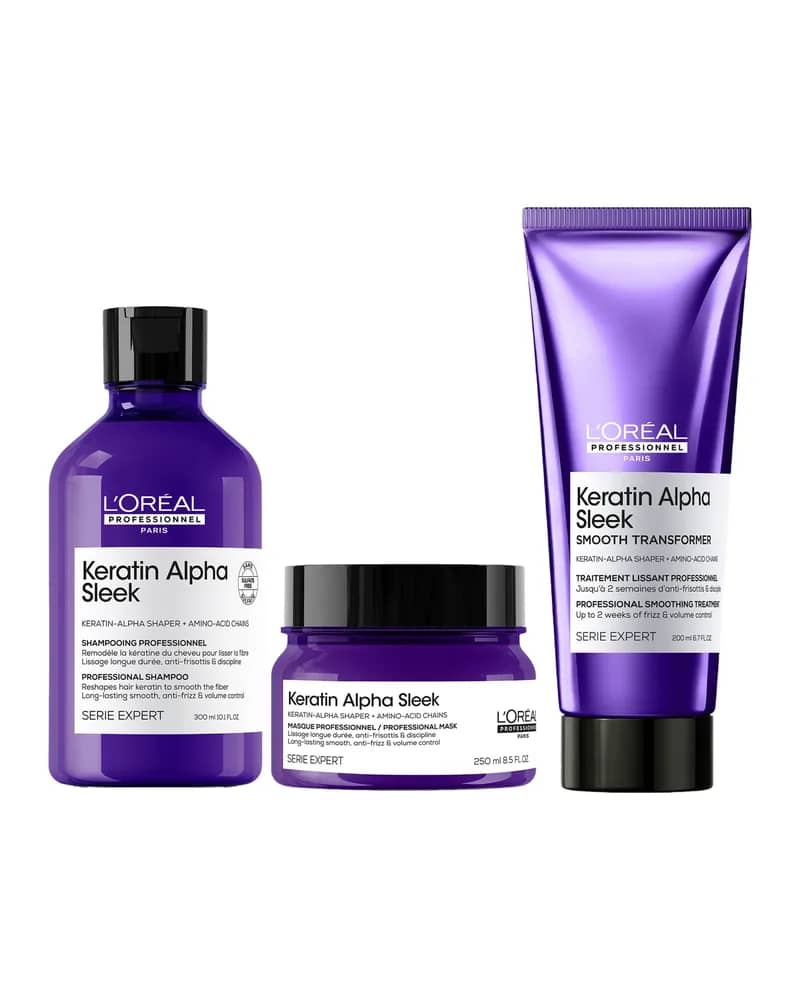 L'Oréal Professionnel Keratin Alpha Sleek Shampoo, Hair Mask & Smooth Transformer Bundle - Antifrizz