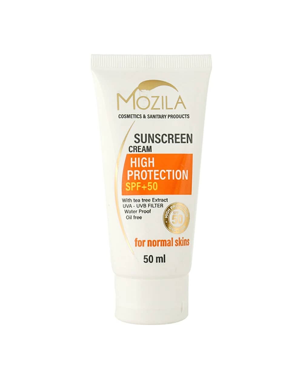 کرم ضد آفتاب بی رنگ پوست نرمال SPF 50 موزیلا 50ml