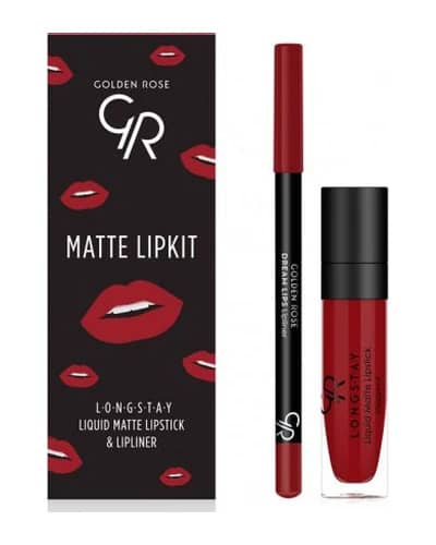 کیت رژ لب مایع و خط لب گلدن‌رز مدل Matte LipKit