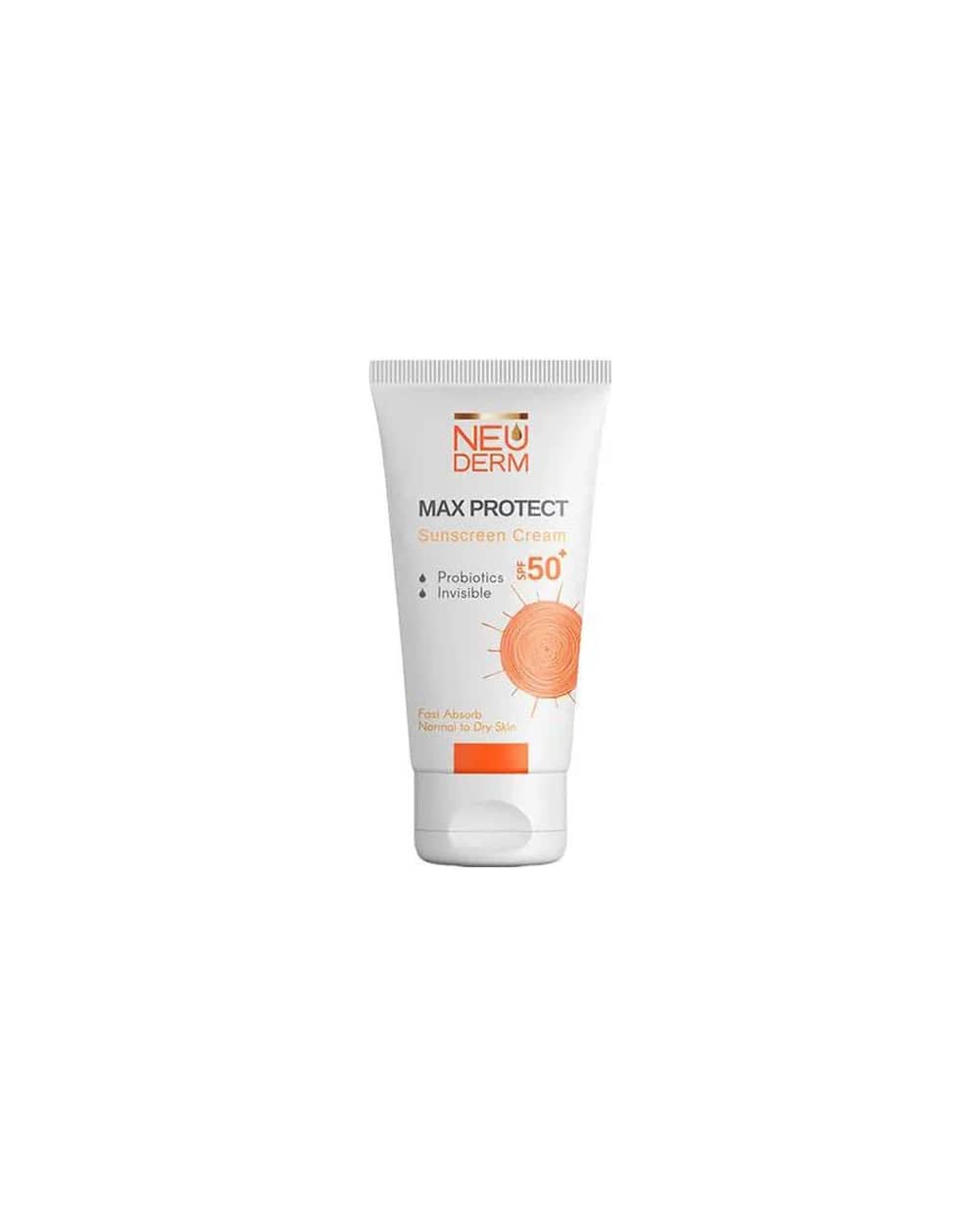 کرم ضد آفتاب مکس پروتکت SPF 50+ بی رنگ مناسب پوست خشک و معمولی نئودرم
