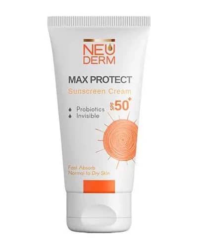 کرم ضد آفتاب مکس پروتکت SPF 50+ بی رنگ مناسب پوست خشک و معمولی نئودرم