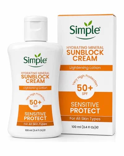 کرم ضد آفتاب مینرال آبرسان سیمپل مدل Hydrating Mineral Sunblock Cream SPF 50