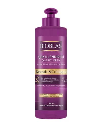 کرم موی فر حالت دهنده و حجم دهنده بیوبلاس مدل Keratin And Collagen