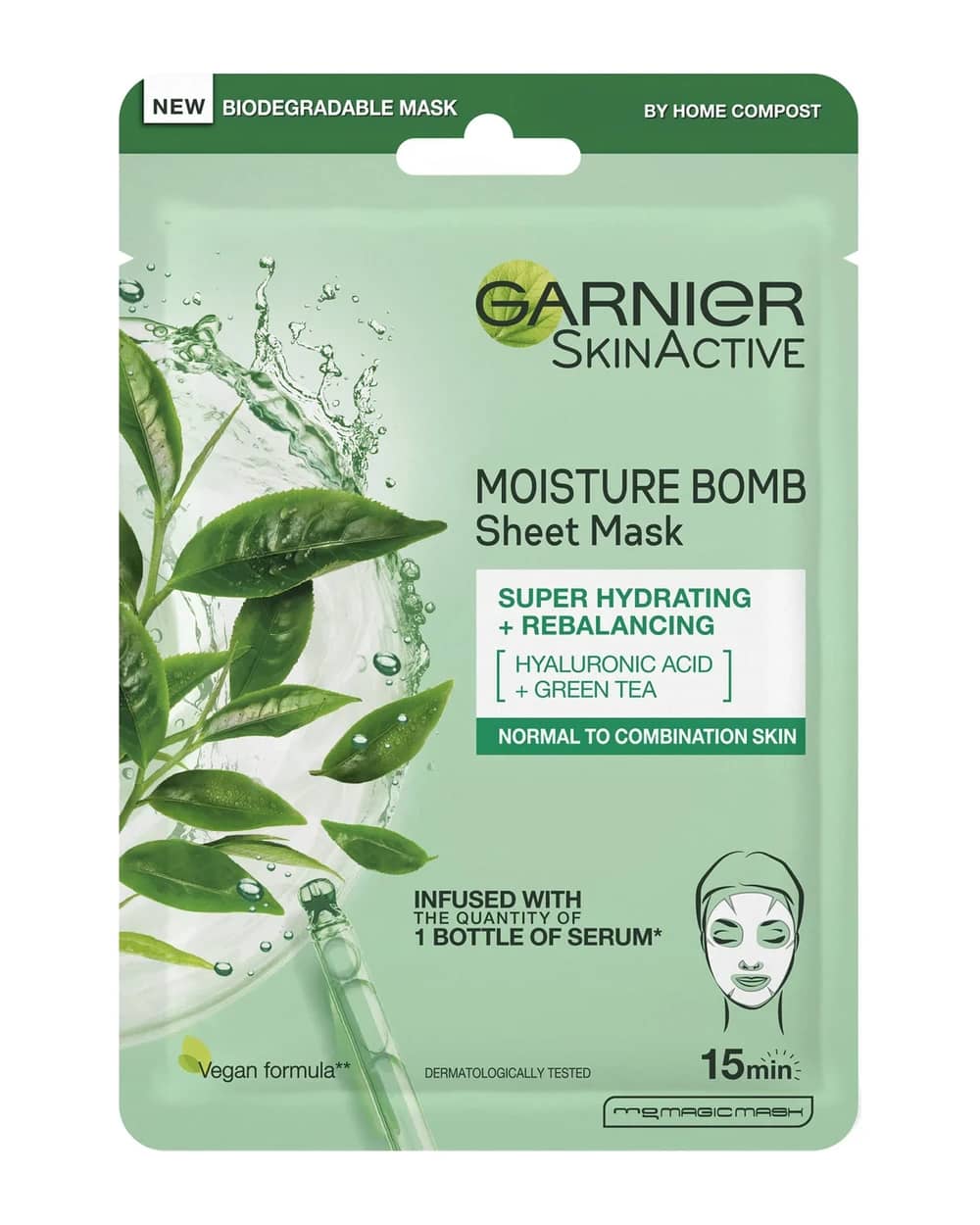 Garnier Moisture Bomb Maschera in Tessuto Idratante al Tè Verde per Pelle Mista 32 g