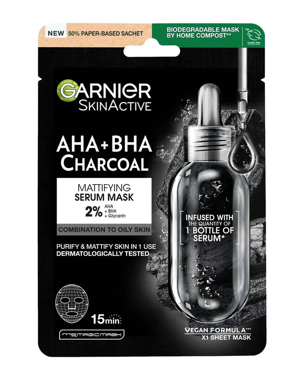 Garnier Maschera in Tessuto Idratante e Purificante al Carbone Attivo e Alghe per Pori Dilatati 28 g