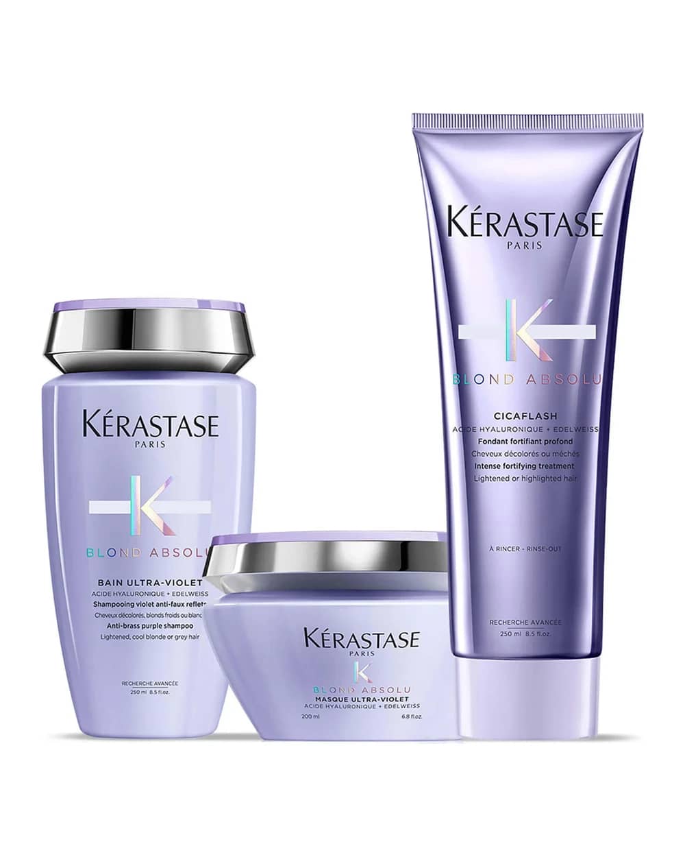 Kérastase Blond Absolu Ultra Violet trio shampoo, maschera e balsamo neutralizzanti per capelli biondi e grigi