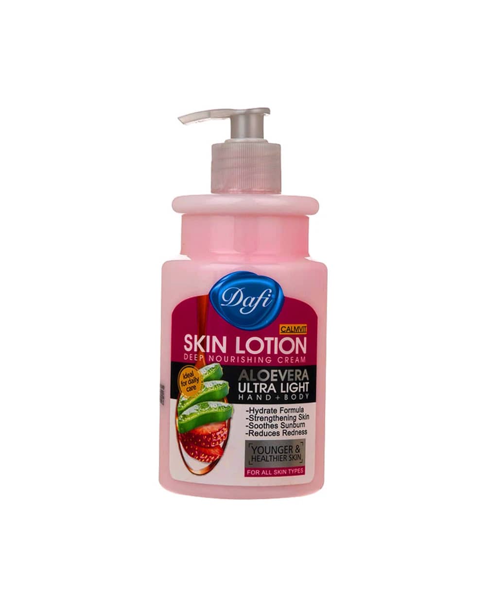 لوسیون بدن انواع پوست عصاره آلوئه ورا و توت فرنگی دافی 470ml